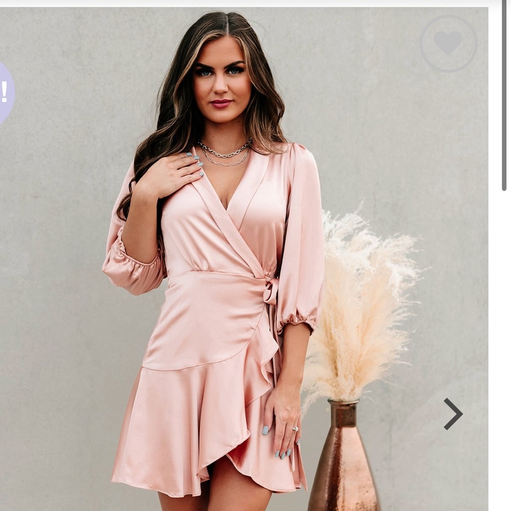 Elegant Edge Satin Wrap Dress (Blush) Mitto Shop